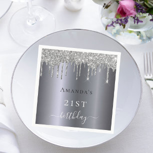 Birthday silver glitter monogram elegant napkin