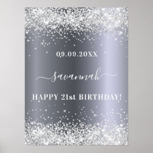 Birthday silver glitter name party welcome  poster