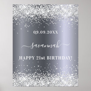 Birthday silver glitter name party welcome poster