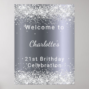 Birthday silver glitter name welcome poster