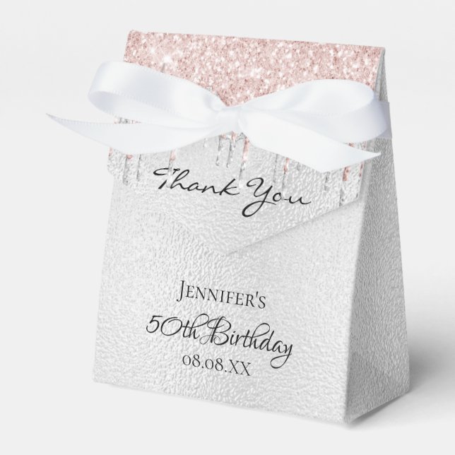 Birthday silver glitter rose gold thank you favour favour box (Front Side)