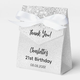 Birthday silver glitter script name thank you favour box