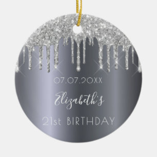Birthday silver glitter sparkle glam from friends ceramic ornament
