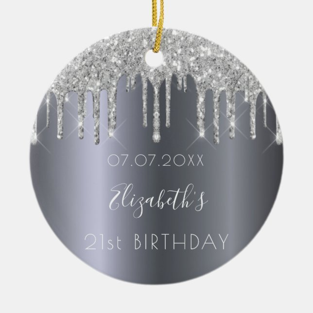 Birthday silver glitter sparkle glam from friends ceramic ornament (Front)