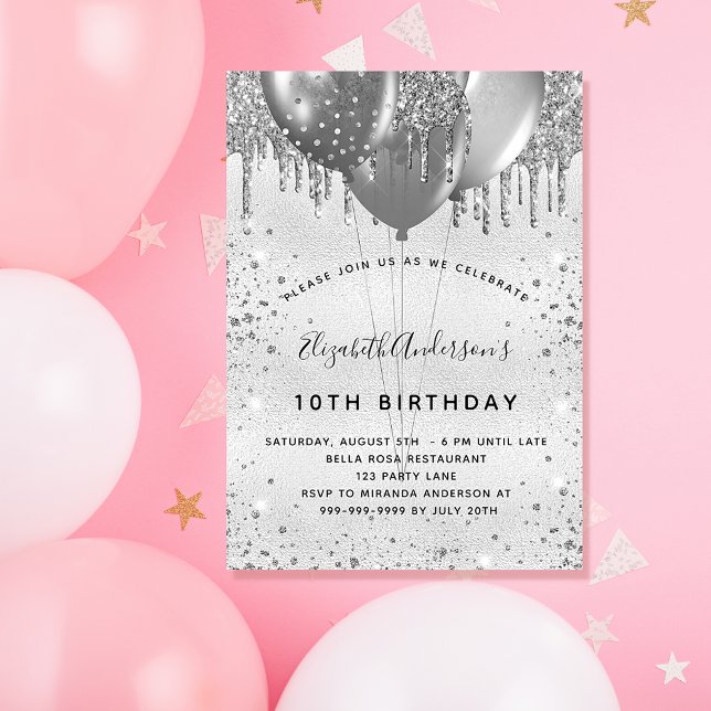 Birthday silver glitter sparkles glamourous girl invitation (Creator Uploaded)