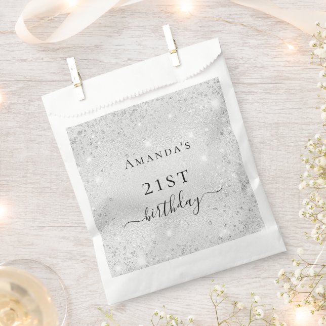 Birthday silver glitter sparkles name elegant favour bag (Clipped)