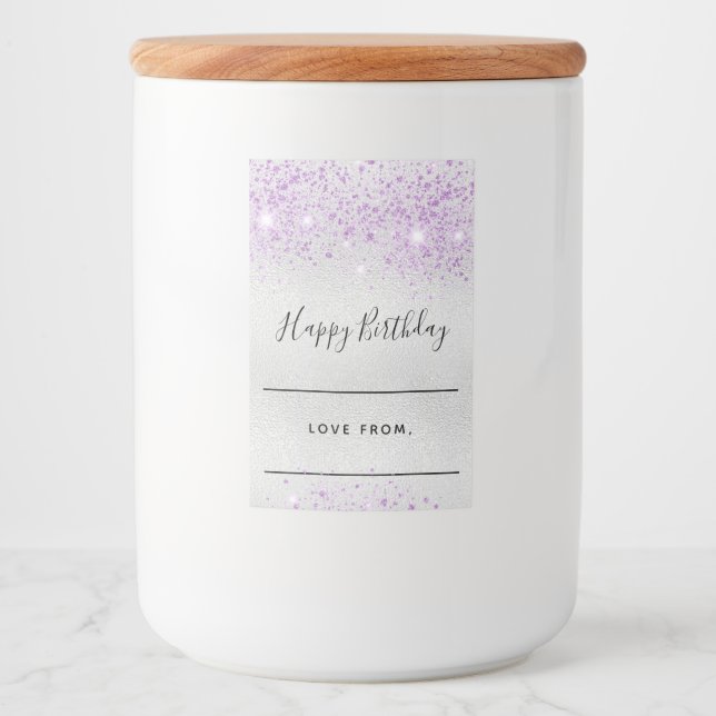 Birthday silver lavender glitter homemade food label (Front)