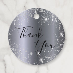 Birthday silver metal glitter dust thank you  favour tags