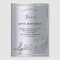 Birthday silver music notes invitation magnet