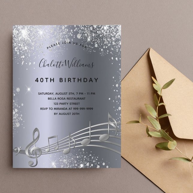 Birthday silver music notes metal glitter 40th (Creator Uploaded)