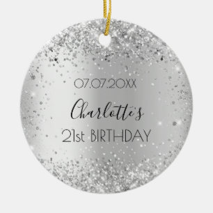 Birthday silver name ceramic ornament