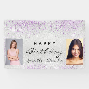 Birthday silver photo purple glitter friends twins banner