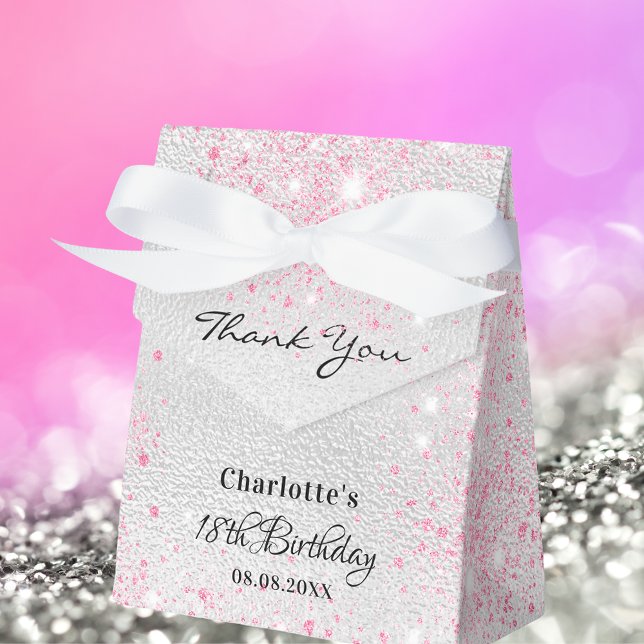 Birthday silver pink glitter thank you favour box (Creator Uploaded)