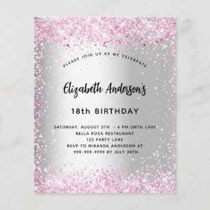 Birthday silver pink sparkle budget invitation