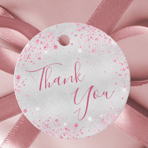 Birthday silver pink sparkles thank you favour tags