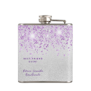 Birthday silver purple glitter dust friends hip flask
