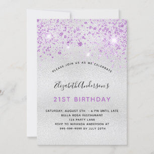 Birthday silver purple glitter invitation
