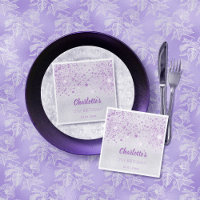 Birthday silver purple glitter monogram