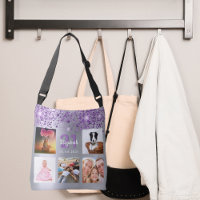 Birthday silver purple glitter photo collage name