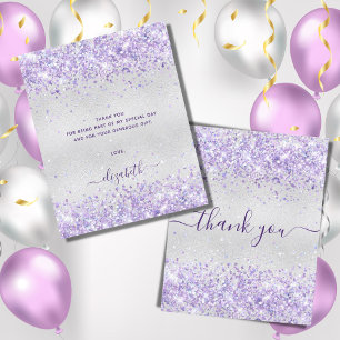 Birthday silver purple glitter thank you card