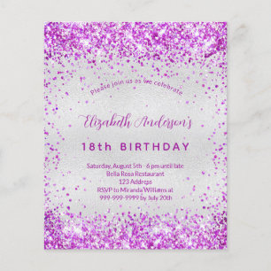 Birthday silver purple pink budget invitation flyer