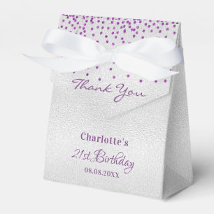Birthday silver purple thank you  favour box