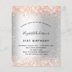 Birthday silver rose gold budget invitation flyer