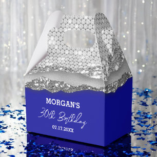 Birthday Silver Royal Blue Glitter Name Thank You Favour Box