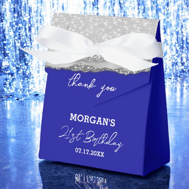 Birthday Silver Royal Blue Glitter Name Thank You Favour Box (Creator Uploaded)