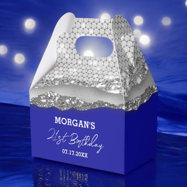 Birthday Silver Royal Blue Glitter Name Thank You Favour Box (Creator Uploaded)