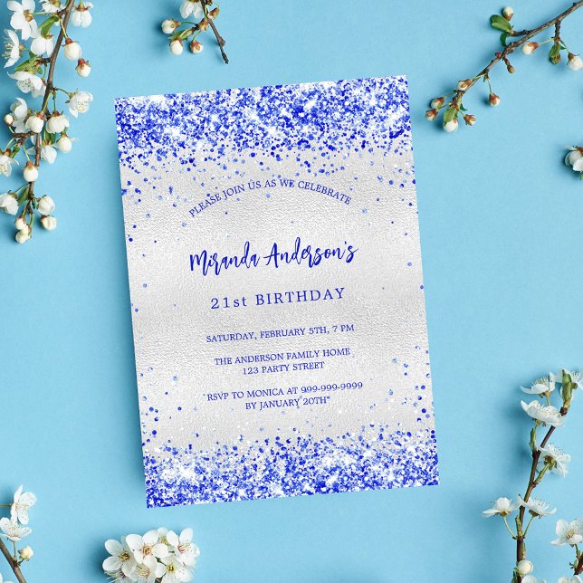 Birthday silver royal blue luxury invitation (Creator Uploaded)