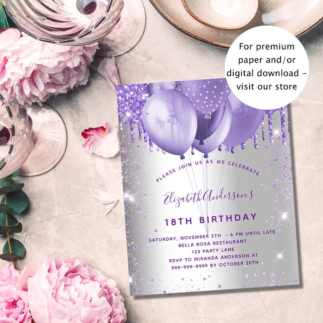 Birthday silver violet glitter budget invitation flyer (Creator Uploaded)