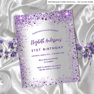 Birthday silver violet purple budget invitation flyer