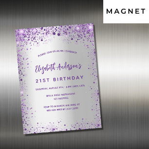 Birthday silver violet purple luxury magnetic invitation