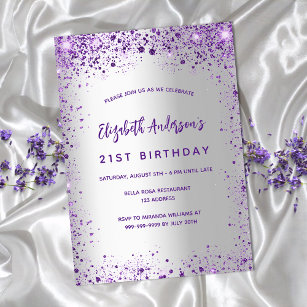 Birthday silver violet purple sparkles invitation
