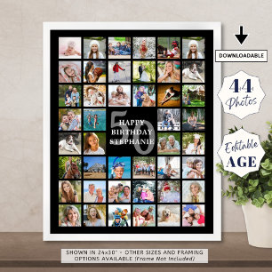 Birthday Simple 44 Photo Collage Custom Colours Poster