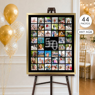 Birthday Simple 44 Photo Collage Custom Colours Poster