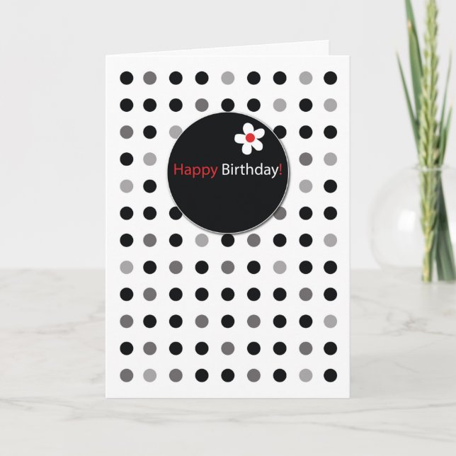 Birthday Simple Black Grey and Red Dots Card (Front)