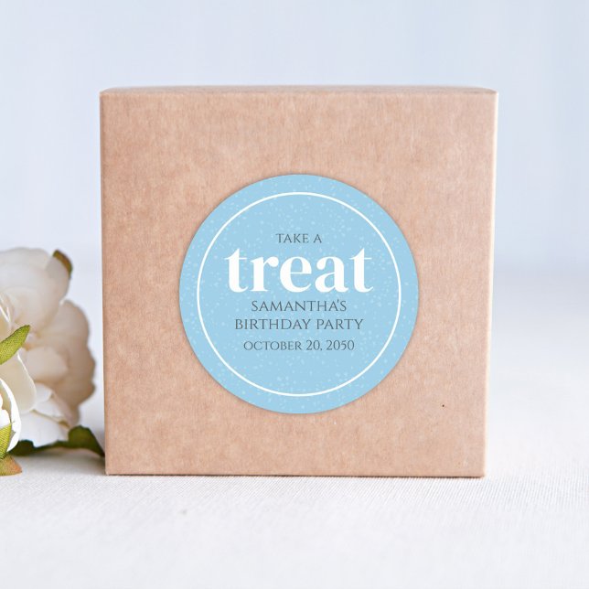 Birthday Simple Minimalist Modern Treat Blue Classic Round Sticker (Creator Uploaded)