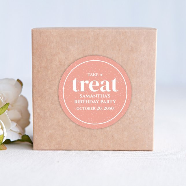 Birthday Simple Minimalist Modern Treat Peach Classic Round Sticker (Creator Uploaded)
