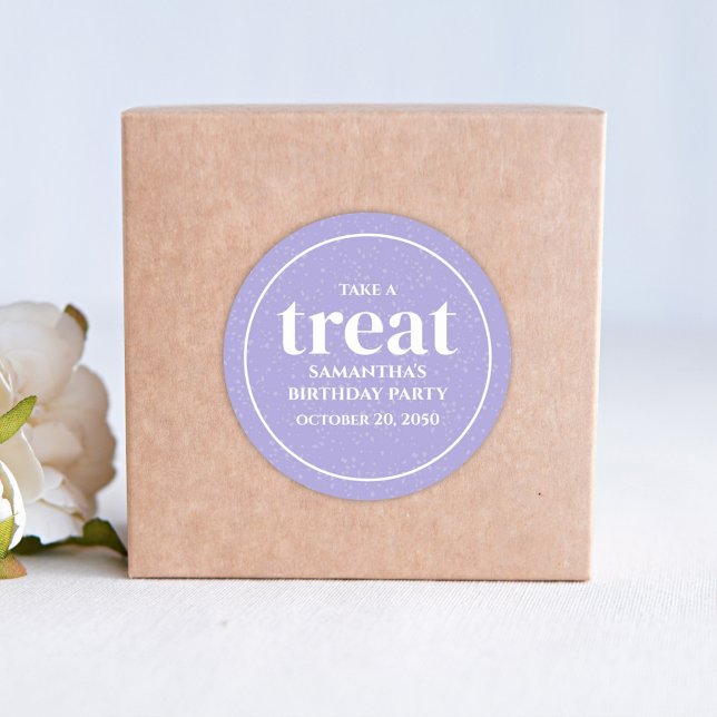 Birthday Simple Minimalist Modern Treat Purple Classic Round Sticker (Creator Uploaded)