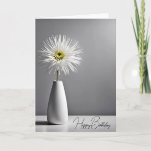 Birthday Simple White Flower In Vase  Card