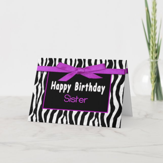 Birthday, Sis, Sister, ZEBRA,  FUSCHIA BOW Card (Front)