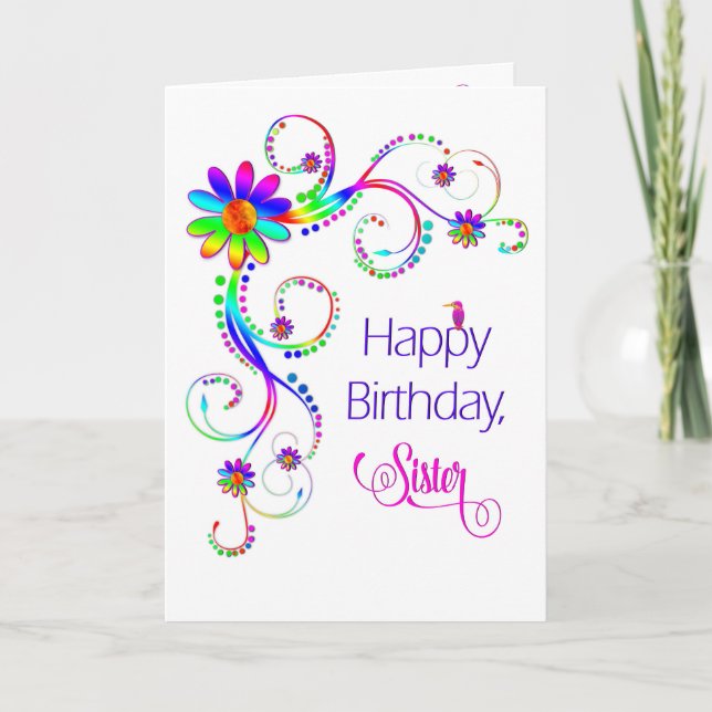 Birthday, Sister,  Abstract Floral in Vivid Colors Card (Front)