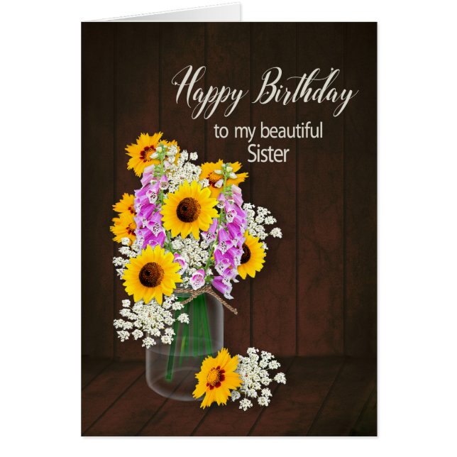 BIRTHDAY -  SISTER - COUNTRY FLOWERS/VASE (Front)