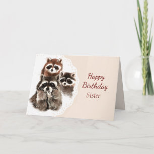 Birthday Sister Cute Raccoon Family Animal Card