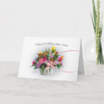 Birthday, Sister, Flowers in a Basket Card<br><div class="desc">This colourful bouquet of flowers with swirling pink ribbons is the cover for this birthday card for a sister.    Customise the card by changing the inside verse to suit your needs.</div>