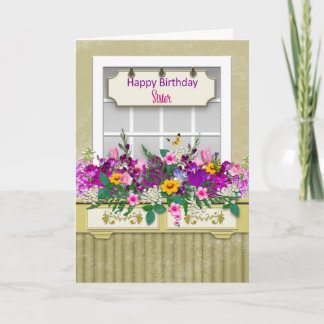 Birthday, Sister, Flowers in Window Box Card