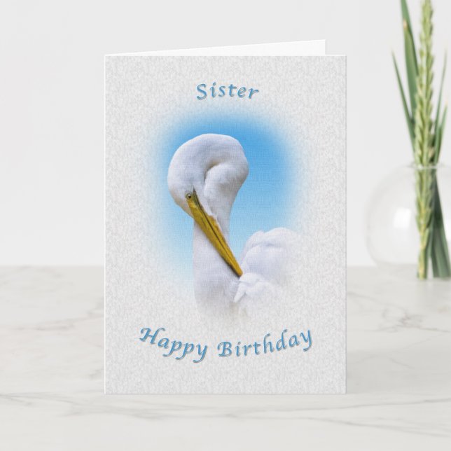 Birthday, Sister,  Great Egret Bird Card (Front)