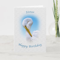 Birthday, Sister, Great Egret Bird